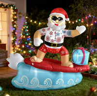 Père Noël surfeur gonflable de 1,2 m avec éclairage LED pour décoration de Noël en extérieur, fête de jardin, ornement de vacances