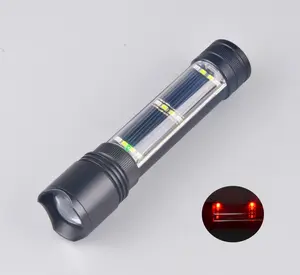 Pocket Camping Flashlight Solar Power Red Blue Flash Light Powerbank Rechargeable Led Torches And Spot Light