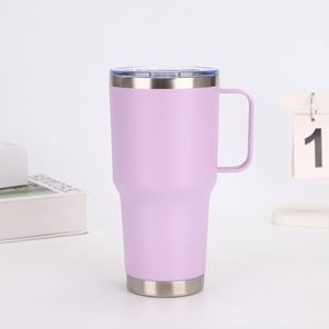 Taza de café de acero inoxidable de doble pared de 20oz/30oz, a prueba de fugas, con aislamiento al vacío, asa metálica y tapa con pajita para viaje - Product Image 3
