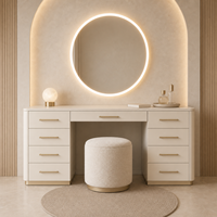 Miroir blanc professionnel moderne avec 3 modes d'éclairage, table de maquillage, coiffeuse, design panneau, chambre, hôtel, salon