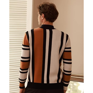 เสื้อสเวตเตอร์คอเต่าลายทางสำหรับผู้ชาย เสื้อถักไหมพรมอุ่นสบาย สไตล์ลำลอง แฟชั่นฤดูใบไม้ร่วง แขนยาว ผ้าขนสัตว์บาง - Product Image 4