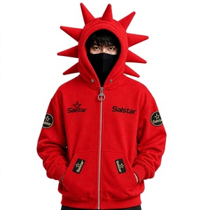Premium Black Spiked Red <b>Gothic</b> Hoodie <b>Jacket</b> <b>Gothic</b> Punk Zip Up Hoodie Custom 3D Spike Hood Sweatshirt for Men & Women - Product Image 3