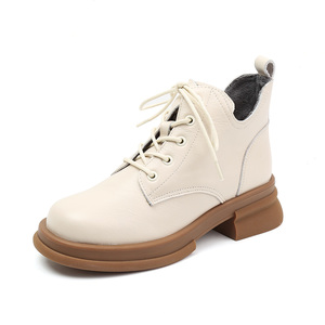Botines de cuero de vaca de talla grande Victoria Christina Hesketh, botas de moda con cremallera y cordones, cálidas, transpirables, para otoño - Product Image 1