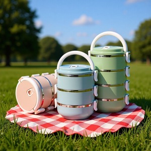 304 Stainless Steel Multi Layer <b>Lunch</b> <b>Box</b> Round Portable For Students And Office Workers Nordic Blue - Product Image 4