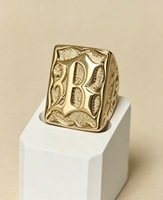 Bague carrée géométrique rétro en laiton plaqué or 14/18 carats ZH Luxury, 26 lettres, unisexe, accessoires de mode hip-hop pour fêtes