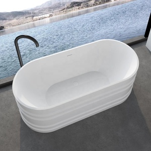 <span class=keywords><strong>Baignoire</strong></span> ovale autoportante en acrylique blanc brillant à nervures horizontales <span class=keywords><strong>de</strong></span> 1,6 m, <span class=keywords><strong>baignoire</strong></span> profonde moderne avec trop-plein central - Product Image 2