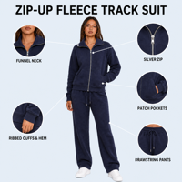 Ensemble 2 pièces décontracté pour femme : Sweat-shirt tricoté 140g, veste courte asymétrique à col revers et fermeture éclair, pantalon large – ODM