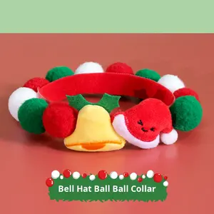 2025 árbol de Navidad bola gato perro <span class=keywords><strong>Collar</strong></span> lindo dibujos animados felpa cuello calentador bordado colorido algodón bola patrón sólido cinta - Product Image 6