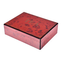 Boîte à thé en bois laqué rouge à motifs floraux personnalisée, boîte de rangement en bois avec couvercle rabattable et plateau intérieur pour l'emballage du thé