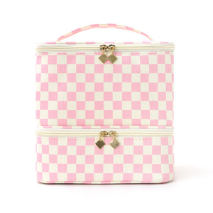 Trousse de maquillage double couche en velours côtelé, motif damier, grande capacité, pour rangement de vernis à ongles et <span class=keywords><strong>kit</strong></span> de manucure - Product Image 4