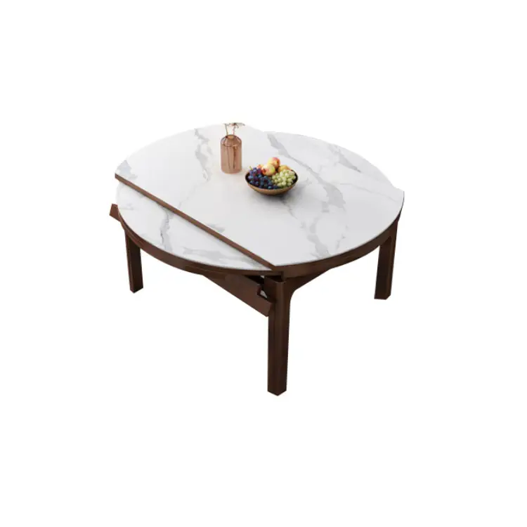 Table à manger ronde extensible avec dessus en pierre et pieds en bois Table à cadre en bois massif adaptée aux réunions de famille rustique moderne