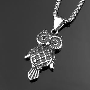Collar con Colgante de Búho de Acero Inoxidable para Hombre, con Incrustaciones de Piedras Preciosas Negras, Joyería de Regalo con Forma de Animal - Product Image 4