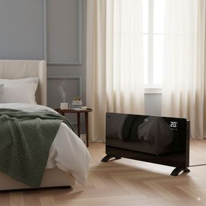 Calentador con Panel de Vidrio Negro de 2000W, Carcasa Metálica, Control Electrónico, Calentador Convector con Ruedas Móviles y Termostato con Función de Reinicio y Apagado - Product Image 3