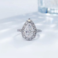 Romantischer Konzert-Ring mit luxuriösem Birnen-Diamanten, brillanter Kunstschliff, 3 Krappen, 18K Weißgold, Labor-Diamant, Ringband für Damen