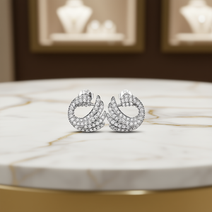 E1929 Orecchini in Oro Bianco con Diamanti, Gioielli di Lusso da Donna con Taglio Brillante Rotondo, Colore D Naturale - Product Image 2