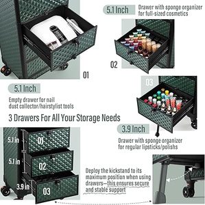 Salon de manucure maquillage à roulettes Train Case 4-Drawer Beauty Cosmetology Case Verrouillable Wheels Manucure/Face Painting/Hairstylist/Tattoo - Product Image 6
