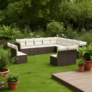 Modular Brown Poly <b>Rattan</b> Garden <b>Sofa</b> Set With Cream Cushions Outdoor Furniture Premium Quality - Product Image 2