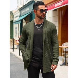 Suéter cárdigan largo de invierno con parte delantera abierta para hombre 2025 con cuello chal y bolsillos de punto de cable de talla grande para la temporada de otoño - Product Image 2