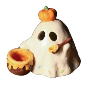 Portavelas de Cerámica Hecho a Mano, Diseño de Fantasma de Halloween, Bonito y Acogedor, para Fogata - Product Image 3
