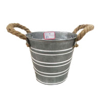 Fournitures pour Jardin et Maison Pots Ronds pour Plantes Grasses Poignées en Corde Décoration d'Intérieur Pot de Fleurs en Zinc Galvanisé Bac à Plantes Artificielles Vase