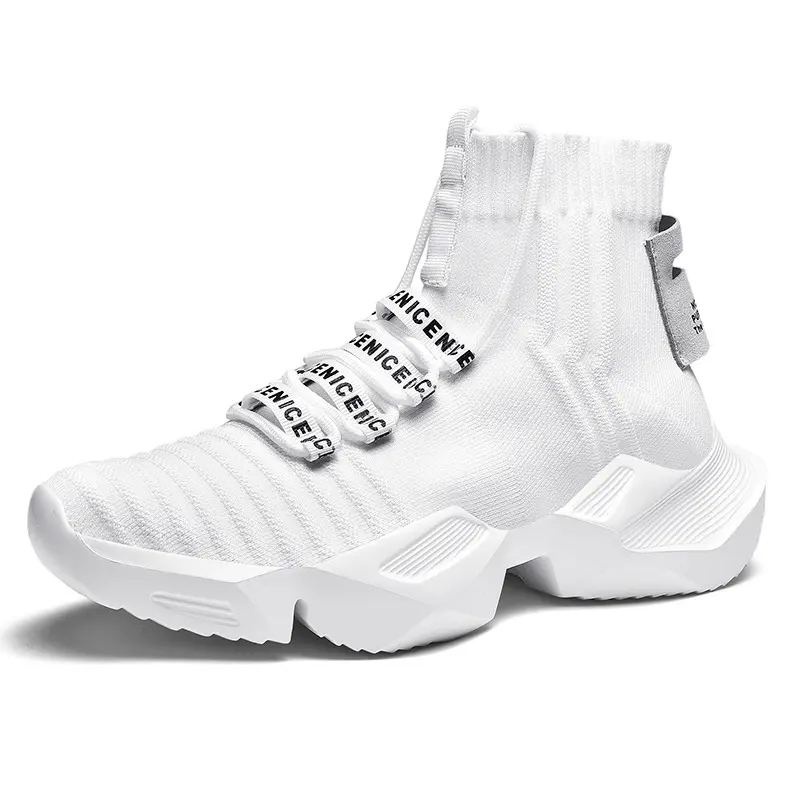 Özel Logo yüksek kalite örme çorap çizmeler yeni Trend Mesh erkekler Sneakers yüksek üst nefes spor ayakkabılar kadin yürüyüş ayakkabısı S