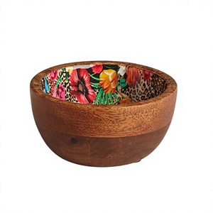 Bol à salade en bois poli, imprimé émail multicolore, rond, compatible lave-vaisselle, écologique, pour fêtes, prix de gros - Product Image 1