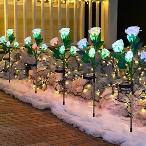 Luz de flor de rosa de simulación Solar Led, luces decorativas de flores para el hogar, decoración de jardín, lámpara de césped, luz de rosa de paisaje impermeable