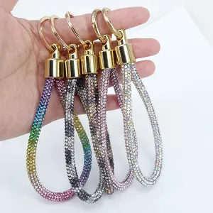时尚PU编织皮绳镶钻汽车钥匙链编织绳简约包配件带水钻钥匙扣