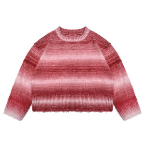 사용자 정의 로고 풀오버 모헤어 스웨터 긴 소매 크루넥 스트라이프 니트웨어 겨울 퍼지 캐주얼 점퍼 모헤어 니트 스웨터 남자 - Product Image 4