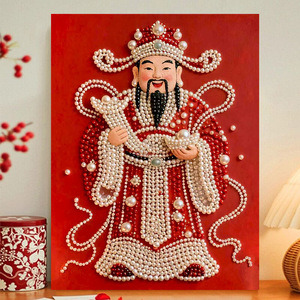 Dipinto su Tela Fai-da-Te in Legno Massiccio con Perle, Dio <span class=keywords><strong>della</strong></span> Ricchezza, Decorazione Festiva Rossa Fatta a Mano, Regalo di Congratulazioni - Product Image 3