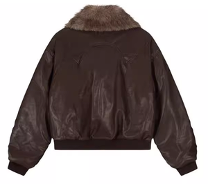 Chaqueta de Cuero Vacuno de Invierno de Alta Calidad, Corte Entallado, Estilo Bomber, Cuello Alto, Múltiples Bolsillos, Cremallera, Estilo Motero, Tinte Liso - Product Image 4