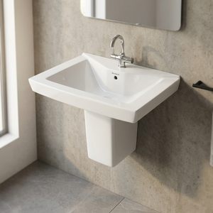 Lavabo de Cerámica de Alta Calidad, Forma Cuadrada, Color Blanco, Tamaño Pequeño, Lavamanos con Pedestal Medio - Product Image 4