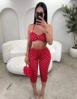 Ensemble de survêtement 2 pièces Y2K personnalisé avec logo pour femme, coupe ajustée, pour le sport et la gym, comprenant un short à pois et un haut sans manches