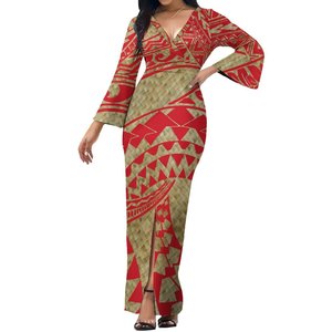 New Style Pacific Island Maxi Ladies <strong>Dress</strong> V-Neck Sexy Flare Sleeve Slim Fit Bodycon <strong>Dress</strong> <strong>Plus</strong> <strong>Size</strong> <strong>Dresses</strong> Women Lady Elegant - Product Image 3