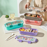 Boîte à lunch de dessin animé, boîte bento pour élèves du primaire, grande capacité, mignonne, portable, compartimentée, étanche, en acier inoxydable 304