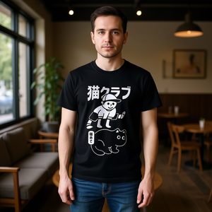 T-shirt Funny Cat Club in cotone nero, girocollo, manica corta, unisex, per adulti, abbigliamento promozionale - Product Image 2