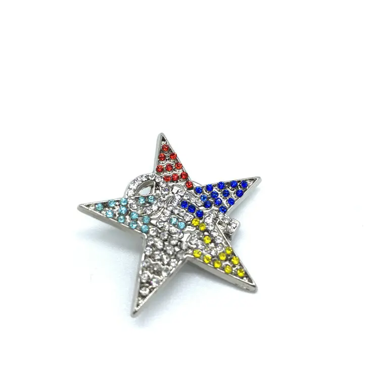 Custom massonica OES forma di stella strass risvolto pin clip di spilla di sicurezza