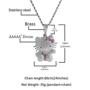 Collar de Hip Hop Completamente Diamantado con Colgante de <span class=keywords><strong>Hello</strong></span> <span class=keywords><strong>Kitty</strong></span> Chapado en Oro Latón con Circonita 5A y Cadena de Cuerda de Acero Inoxidable Regalo para el Día del Niño - Product Image 6