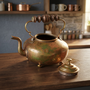 Vintage Metal Tea Kettle With Wooden Handle And <b>Lid</b> Green Patina Finish Water <b>Pot</b> Kettles - Product Image 6