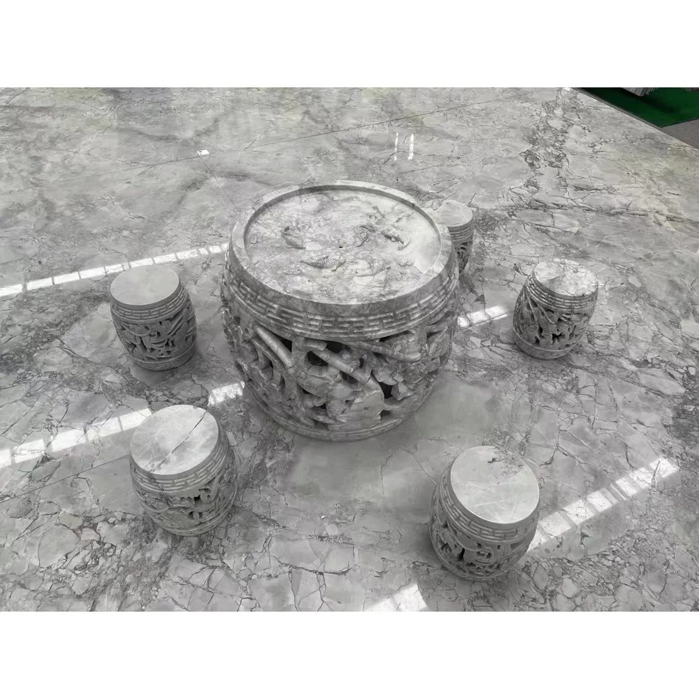 Grey marble Stone Table And Chairs For Garden outdoor Garden round stone tables and benches