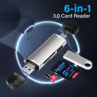 USB 3,0 6 1 Lector de tarjetas multifunción Lector de tarjetas de memoria USB OTG externo Micro interfaz Tipo C USB C Compatible SD TF