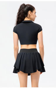 Gran oferta personalizable de 2 piezas para mujer deportes Fitness Yoga traje Mini falda Top con manga corta para tenis de golf OEM disponible - Product Image 3