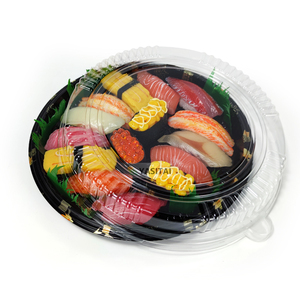 Hot selling Party Black Round Sushi Box Disposable Plastic Sushi Tray With Lid