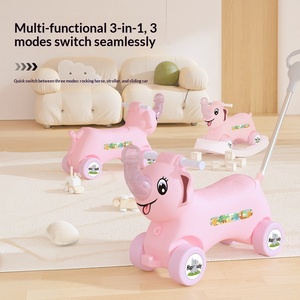 Kinder-Elefanten-Schaukelpferd 3-in-1 Rutschauto mit Schiebegriff, Licht, Musik, Rutschfester Basis, Geräuschlosen Rädern, PP-Material für Drinnen/Draußen - Product Image 4