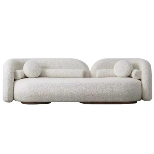 Modernes Sofa Design Metall basis weiß Boucle Stoff gepolstert 2-Sitzer Lounge Sofa