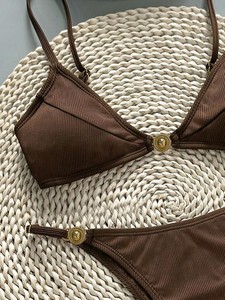 Conjunto de Bikini de Dos Piezas para Mujer, Triangular, Acanalado, Sólido, sin Espalda, con Tirantes Finos Ajustables, Corte Alto, Spandex/Poliéster, Transpirable, de Secado Rápido - Product Image 6
