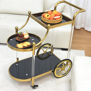 รถเข็นสำหรับจัดเลี้ยงอาหารไวน์ทำจากแก้วโลหะหรูหรารถเข็นสำหรับเสิร์ฟเครื่องดื่มในบาร์โรงแรมร้านอาหารรถเข็นสำหรับจัดงานแต่งงาน - Product Image 5