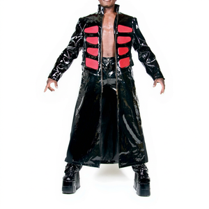 Blacked Goth-fetished Leather Men Trenched Gothic-<b>Coat</b> - Product Image 1
