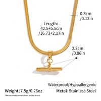 Nouveau collier tendance étanche en acier inoxydable plaqué or 18 carats avec chaîne serpent et pendentif barre en T pour femme