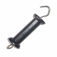 Poignée de portail électrique isolée noire robuste avec crochet en acier inoxydable pour systèmes de clôtures d'élevage de bovins et de chevaux